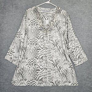 Victoria Harbour Women's V-neck Embellished Beaded Tunic 3/4 Sleeve Sz XL NEW
